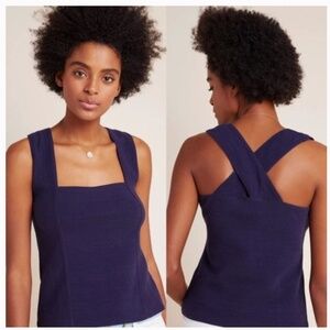 NWOT Maeve Anthropologie Top Womens Stephie Cross-Back Tank White Cotton Stretch